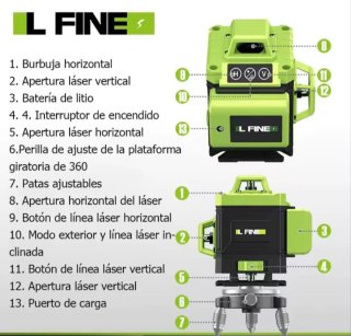Nivel Láser 16 líneas 4D maletín rígido accesorios