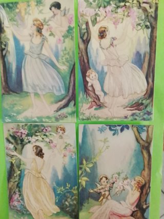 Stupendo Lotto di 4 cartoline illustrate vintage