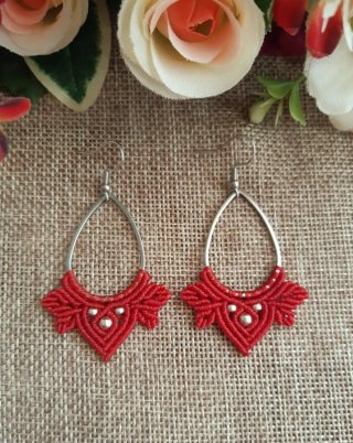 Pendientes Boho Macramé Rojo y Plateado