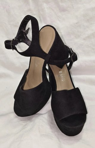Sandalias Plataforma Tacón Grueso Negras T40