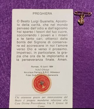 Reliquia ex indumentis Beato Luigi Guanella 1964