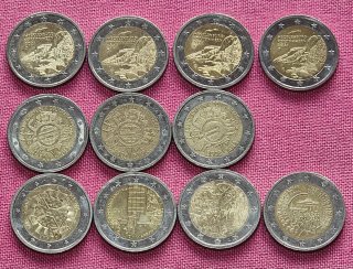 Lote de 11 Monedas de 2 Euros de Alemania