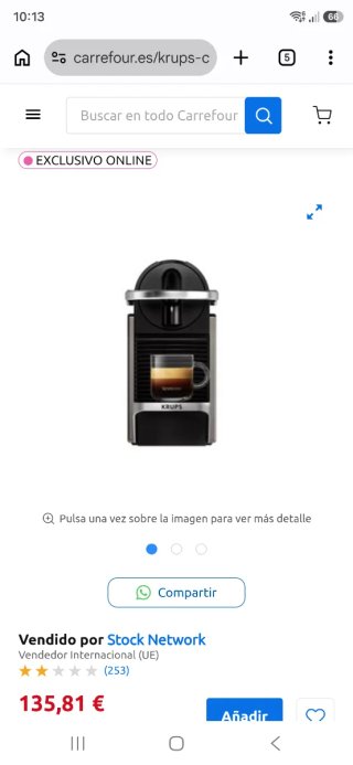Cafetera Nespresso Krups Pixie negra y gris