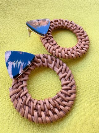 Pendientes de Rattan con Detalle Leopardo Mango