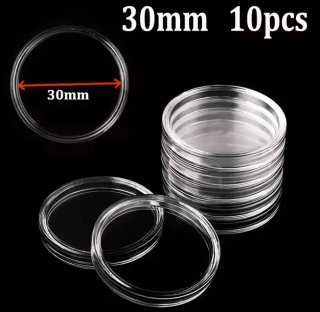 100 CÁPSULAS PARA MONEDAS DE 30 MM CON ESTUCHE