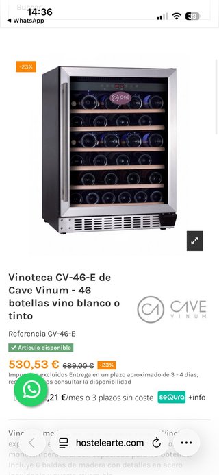 Vinoteca Cave Vinum CV-46-E para 46 botellas