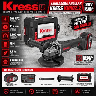 Rebarbadora KRESS KUH02.2 20V Brushless 115mm 4Ah