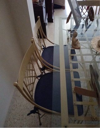 Mesa cristal forja + 4 sillas + 2 sillones