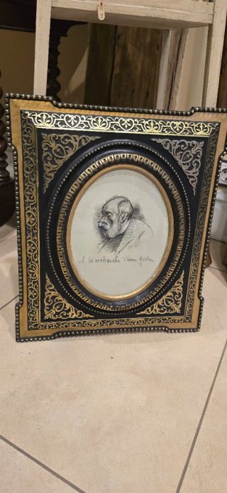 Dibujo Francés Antiguo con Marco Decorado época.