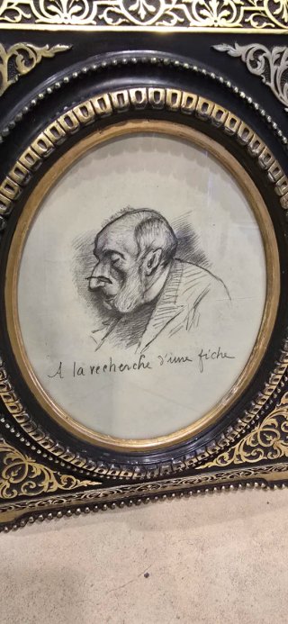 Dibujo Francés Antiguo con Marco Decorado época.