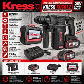 Martelo KRESS KUC61.2 20V Brushless 2,2J 2x4Ah