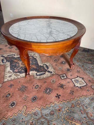 Mesa Auxiliar Redonda de Madera y Mármol