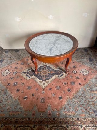 Mesa Auxiliar Redonda de Madera y Mármol