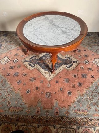 Mesa Auxiliar Redonda de Madera y Mármol