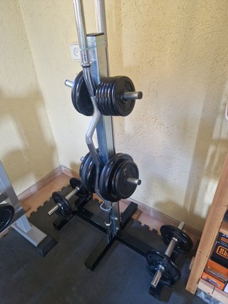 Pack Soporte hierro + 46kg Discos + 4 Barras Acero