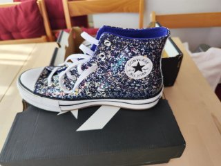 Converse All Star Glitter Azul y Plateado