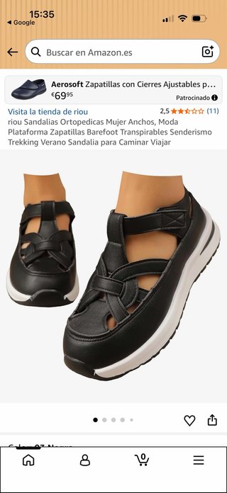2 pares Sandalias Aerosoft Mujer Talla 37 Negras