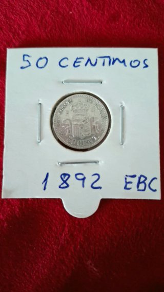 Moneda 50 céntimos España 1892 EBC