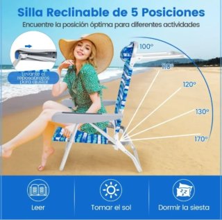 2 Sillas de Playa Plegables Silla Reclinable Liger