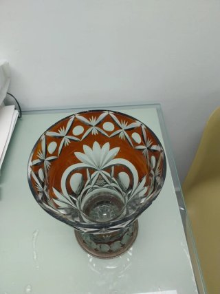 Jarrón Murano Tallado Base Plata