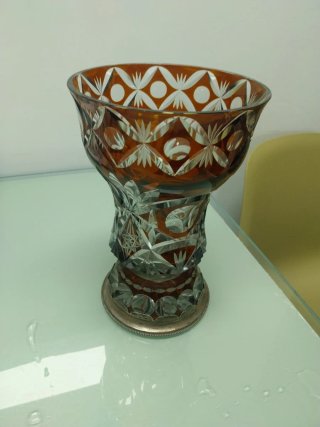 Jarrón Murano Tallado Base Plata