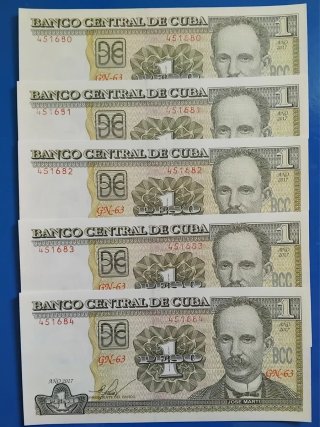 Set de 5 Billetes de 1 Peso Cubano (2017)