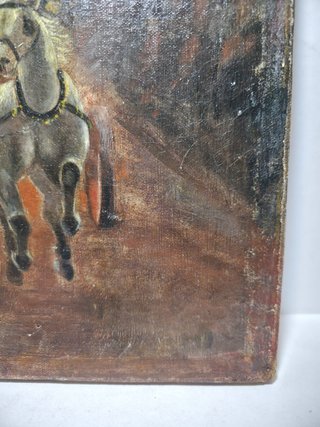 Antico Dipinto XIX - Pompieri Francesi A Cavallo