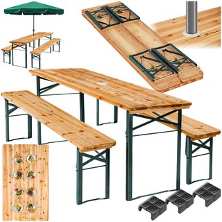 Conjunto de mesa y bancos plegables, acero, pino, 170x46x78 cm, marrón