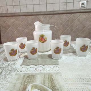 Juego Vintage Jarra y 6 Vasos Arcopal