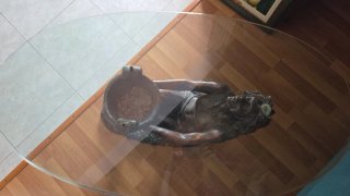 Mesa vintage bronce y cristal