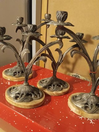 Juego de 4 Candelabros Vintage Art Nouveau metal