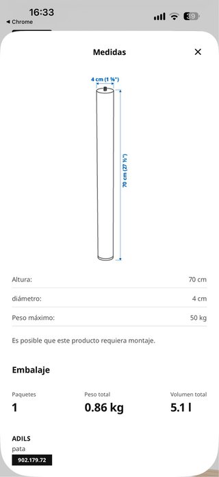 Patas Adils para escritorio Ikea (3 unidades)