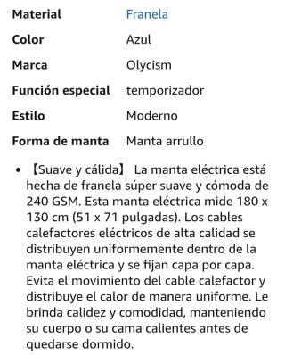 Manta eléctrica Cozycism azul