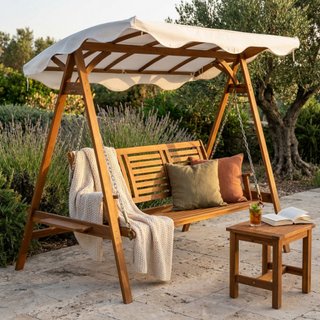 Dondolo da Giardino 3 Posti in Legno di Acacia