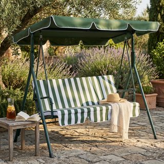 Dondolo da Giardino 3 Posti Acciaio Bianco e Verde