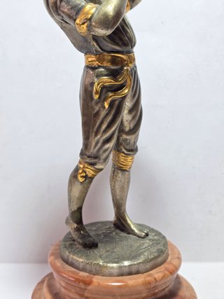 Scultura Bronzo Argentato Dorato Ragazzo Flauto XX