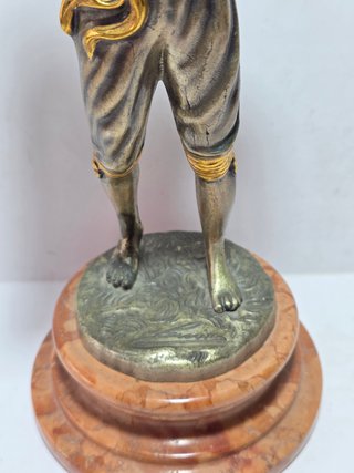 Scultura Bronzo Argentato Dorato Ragazzo Flauto XX