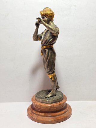 Scultura Bronzo Argentato Dorato Ragazzo Flauto XX