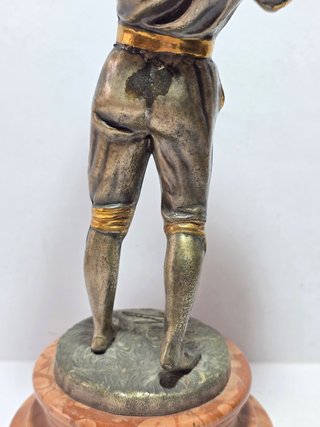 Scultura Bronzo Argentato Dorato Ragazzo Flauto XX