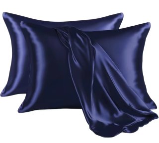 2 Fundas Almohada Satén Azul Marino 90x50cm