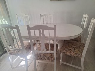 Mesa y 6Sillas Comedor Madera Blanca
