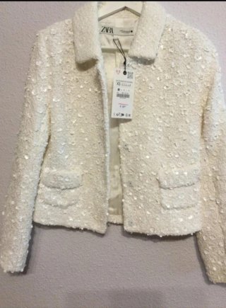 Chaqueta Zara Lentejuelas Blanca Mujer