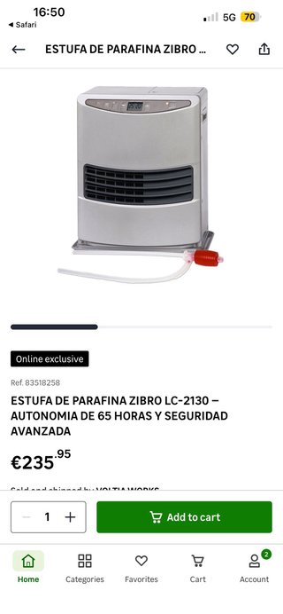 Estufa de parafina gris/plateada