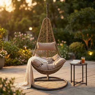 Poltrona Sospesa da Giardino Polyrattan e Acciaio