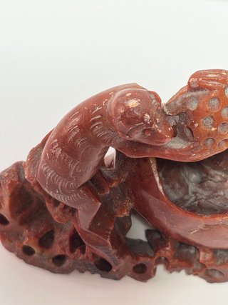 Scultura In Pietra Saponaria Cinese Scimmietta XX