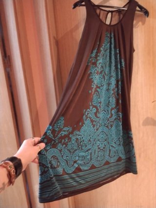 Vestido Hippie de Licra Marrón y Turquesa