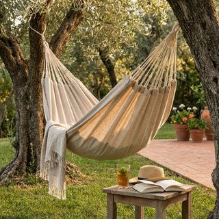 Amaca Giardino in Cotone Naturale Beige 200x100 cm