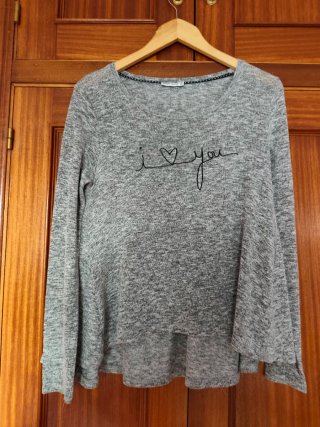 Camiseta Asimétrica Bershka Gris Talla M
