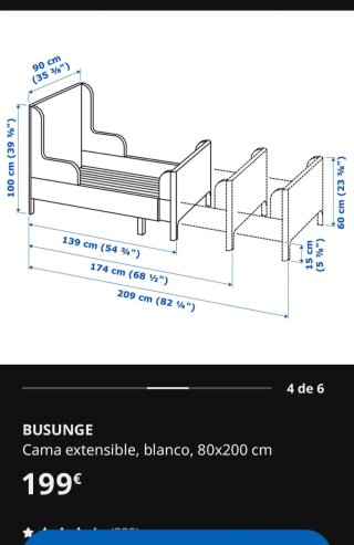 Cama extensible infantil Ikea Busunge azul.