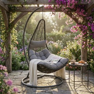 Poltrona Sospesa da Giardino Metallo e Polyrattan